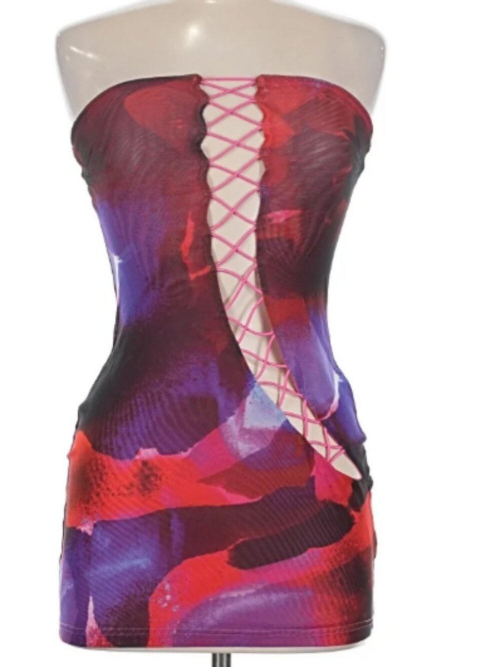 Outcast Sexy Cutout Strapless Red, Purple and Blue Cocktail Dress in Size